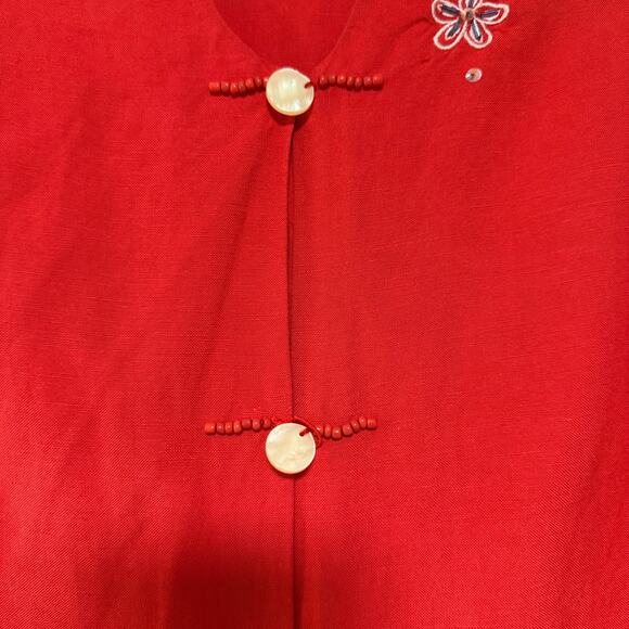 Jennifer Women Coral Red Sequin Embroidered Linen Blend Sleeveless Top Size 16 - Picture 14 of 16